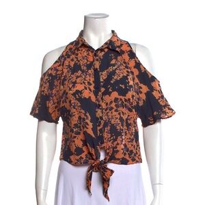 Parker Silk Floral Print Short Sleeve Crop Top
